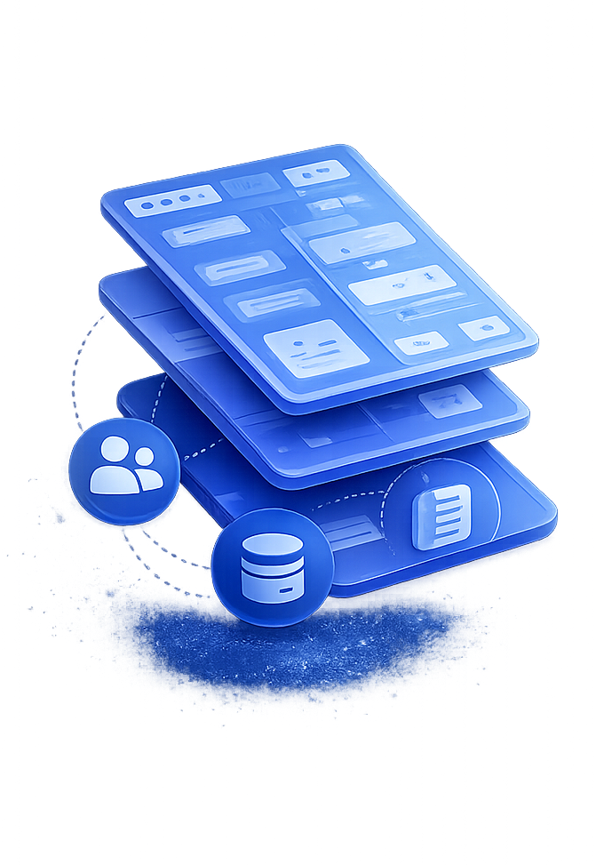 Struttura applicativa FileMaker con dati, utenti e livelli di gestione